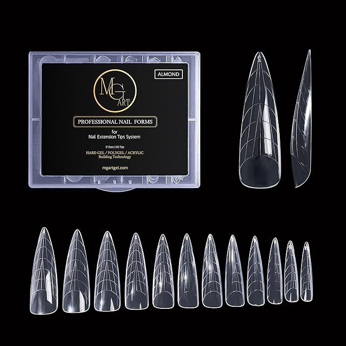 Dual Nail Forms ALMOND Extension Structure Poly gel Nail Forms Full Cover Molds 12 Sizes for Solid Gel Glue Art Design Salon&DIY