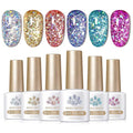 Born Pretty Glitter Gel Nail Polish Set Sparkly Shiny Gold Silver Pink Glitter Gel Polish Kit Soak Off U V Nail Gel Gift Box Nail Art Manicure Varnish Kit 7ML 6PCS