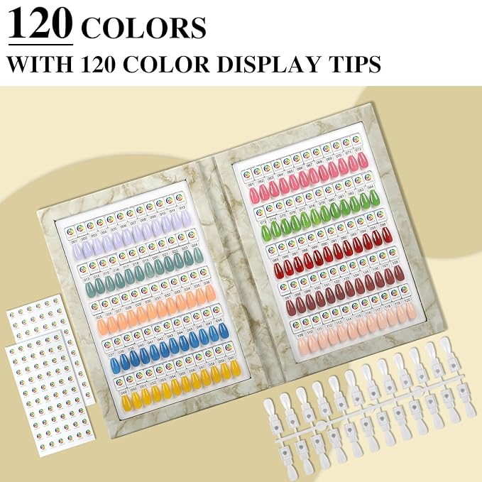 120 Magnetic Nail Color Book,Leather Magnetic Color Display Book with 120 Magnetic Tips & 1-120 Number Labels,Perfect for Nail Polish Nails Art Design(Grey)