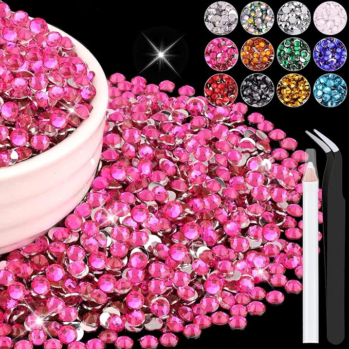 6000PCS 4mm Resin Rhinestones Bulk for Crafting (Hot Pink), Flatback Bedazzling Crystals for Crafts DIY Nail Decoration, Gems Charms for Tumbler Shoes Clothing Fabric with Pickup Pen and Tweezers