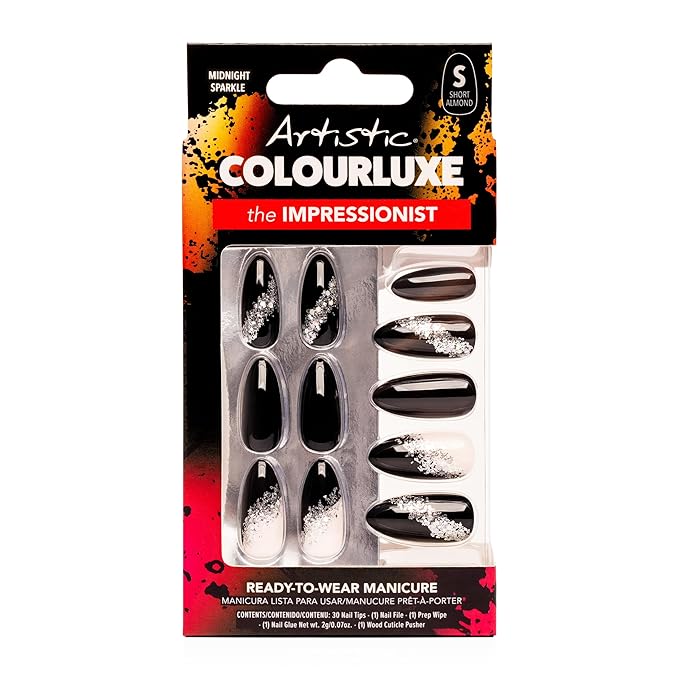 Artistic Colourluxe Press-On Tips - Kit Colourluxe Press-On Tips - Kits Nails - 30 Nails (Midnight Sparkle, Kit)