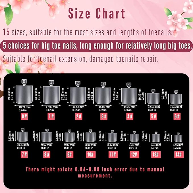 NOVO OVO Sharp Square Toe Nail Tips Press on Full cover, Soft Gel False Toenail Extension Kit, Pre-etched Clear Double Matte Fake Longtoes Claw for Salon DIY Acrylic Pedicure x 15 Sizes 240 Pcs