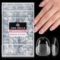 UNA GELLA Extra Short Oval Nail Tips, Pre-Etched Round Clear Fake Nails 216pcs Soft Gel Acrylic Nail Tips Full Cover False Ultra Short Gel Nail Tip for Beginners Nail Salon Extensions 12 Sizes