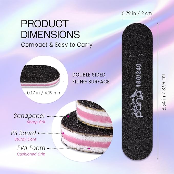 25pcs - PANA Mini Double-Sided Emery Nail File for Manicure, Pedicure, Natural, and Acrylic Nails - Black (Grit 180/240)