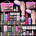 Nail Kit for Beginners with Everything: Practice Nail Hand Acrylic Set Professional Powder Liquid Starter Kits with Drill U/V Lamp in Cosmetic Gift Bag for Salon Home (Sparkling Pink)