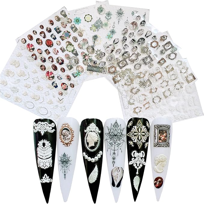 NAIL ANGEL 7Sheets Nail Art Adhesive Sticker Sheet 3D White Wedding Frame Shapes Nail Art Decoration 10310