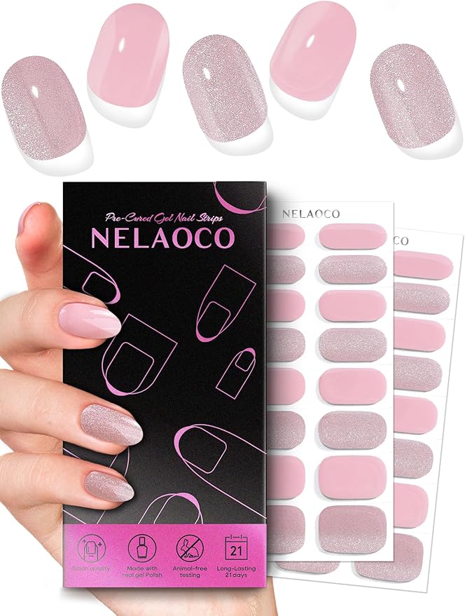 Nail Polish Strips – 32PCS UV Free Salon Quality Wraps, Long Lasting Gel Nail Stickers for Women (Peach Glow Pink)