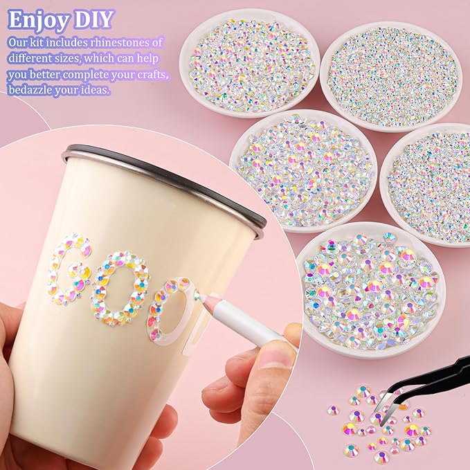 30000Pcs Transparent AB Rhinestones for Bedazzling with B7000 Jewelry Glue, Bedazzler Kit Bulk Flatback Gems, Resin Rhinestones for Crafting Crafts Clothing Shoes Nail Art Assorted Size 2/3/4/5/6mm