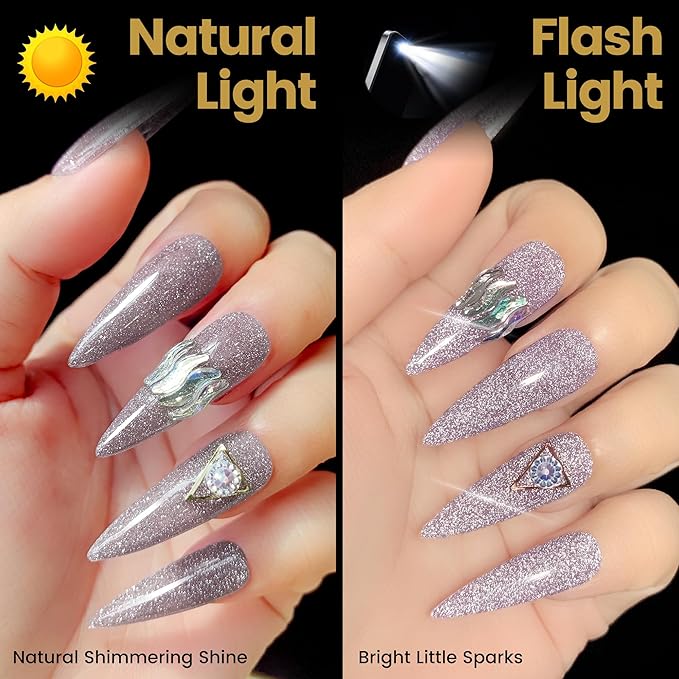 YTD Likomey Reflective Glitter Gel Nail Polish,15ml Light Pink Flash Diamond Shimmer Nails Gel,Sparkly Shiny Salon Home Nail Art Manicure UV Nail Gel,SZ008