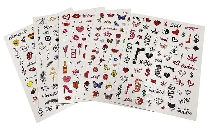 Impressed 5 Sheets Luxury Nail Art Stickers 500+ Full Color Custom Nail Decals for Faux Nail Design and Salon Nails Accessories (Vibrant)
