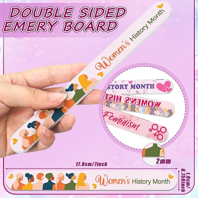 Therwen 50 Pcs Women's History Month Gifts Bulk International Women Day Gift Freedom Equality Feminism Nail Files Emery Boards for Fingernail Care Inspirational Female Rights Awareness Community Gift