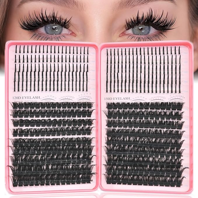Lash Clusters with Spikes, 120D+150D Eyelash Clusters Extensions Individual D Curl Fluffy Wispy False Eyelashes DlY Manga Lashes Extension (12-22mm, Lash Clusters)