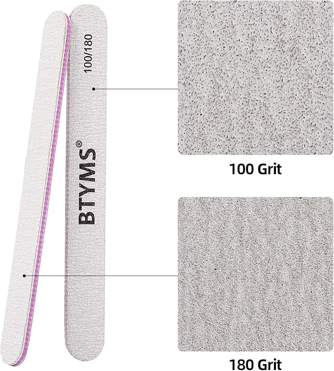 BTYMS 50Pcs Nail Files for Acrylic Nails 100/180 Grit, Reusable Buffering Files Double Sided Emery Boards for Nails