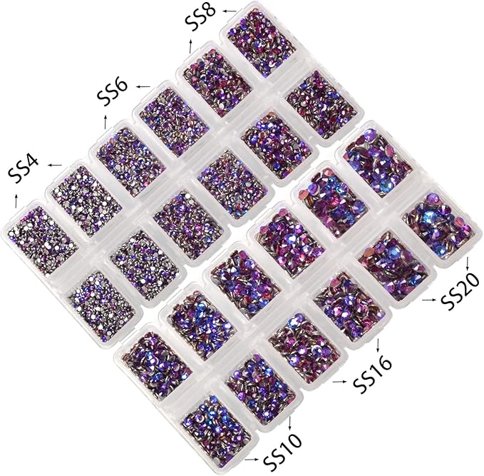 10000 Pieces Rhinestones 6 Sizes Round Crystal Glass Flat Back Rhinestones with 1Tweezers and 1Picking Pen for Nail Art Crafts Clothes Bags DIY (Purple Velvet)
