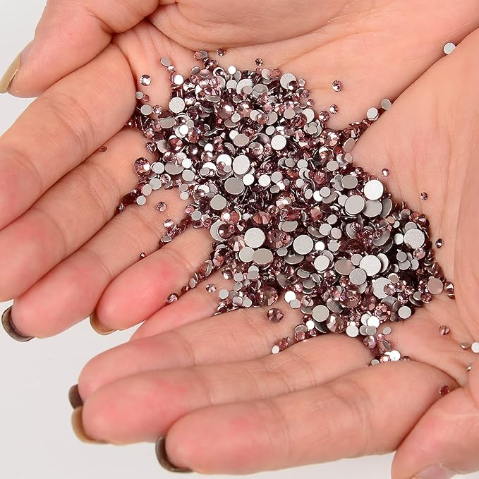 10000 Pieces Rhinestones 6 Sizes Round Crystal Glass Flat Back Rhinestones with 1Tweezers and 1Picking Pen for Nail Art Crafts Clothes Bags DIY (Light Amethyst)