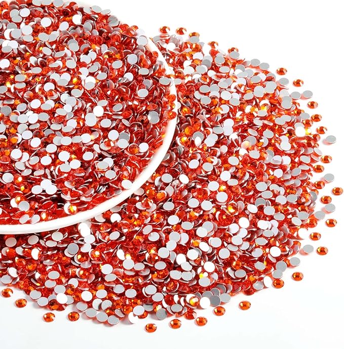 Beadsland Flatback Rhinestones Bulk,14400pcs Orange Rhinestones for Nails Crafts Clothes DIY Decoration, Hyacinth/Orange, SS12,3.0-3.2mm