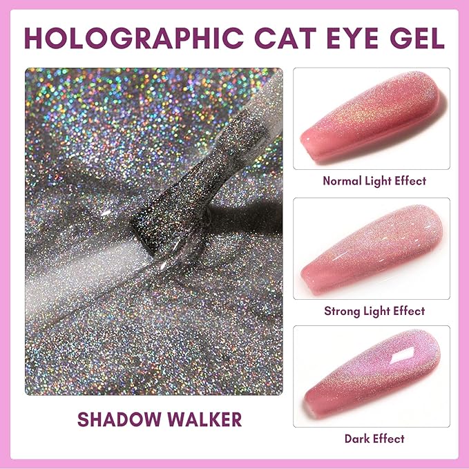 Makartt Nail Art Brushes,Liner for Nails, 5pcs, 7/9/11/15/25mm Bundle With Universal Rainbow Cat Eye Gel Nali Polish 10ml Holographic 9D Sparkly Hole Cat Eye Glitter Gel Polish
