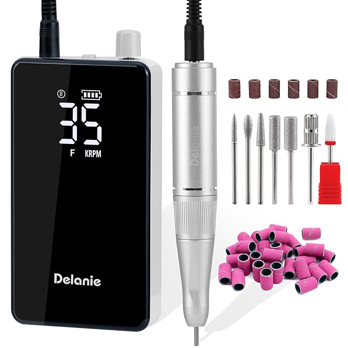 Delanie Electric Nail Drill 35000 RPM, Professional Portable Rechargeable Cordless E File for Acrylic Gel Removal, for Manicure Salon Home