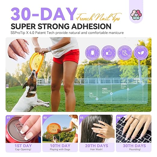 SAVILAND French Tip Press On Nails: Long Coffin Thicker & Sturdy Acrylic Press On Nails 150 PCS Long-lasting Nude French Tip Nails Natural Look Fake Nails Soft Gel Nail Tips DIY Fast Home Manicure