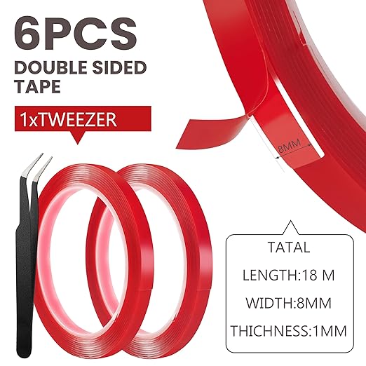 6 Rolls Double Sided Tape Nail Tape for Press On Nails Adhesive Strong Sticky Nail Double Tape for Nail Packaging Removable TClear Mounting Tape for Nail Salon Press On Nail Supplies with Tweezer