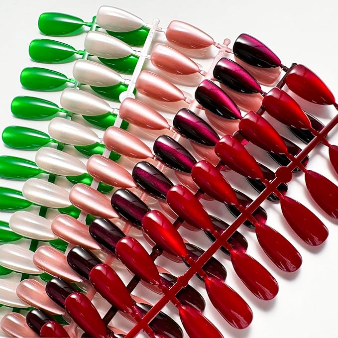 150Pcs Cat Eye Press on Nails Medium Almond Fake Nails 5 Color Glitter Soft Gel Stick on Nails Full Cover Glossy Acrylic Glue on Nail Reusable Shiny False Nails for Women DIY Nail Art Manicure 15Size