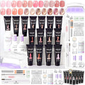SAVILAND Hema-Free Poly Gel Nail Kit Starter: 15 Extend Gel Natural Colors Peach Rose Pink Brown Cat Eye Effect with Mini Nail Lamp Slip Solution for Long Lasting Nourish Nails Home Salon Daily DIY