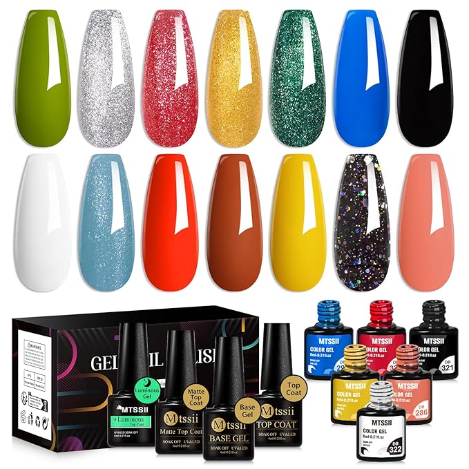 MTSSII Christmas Gel Polish 18PCS Reflective Glitter Gel Nail Polish Set 14 Colors Silver Blue Brown Nail Polish Kit DIY Manicure Gifts