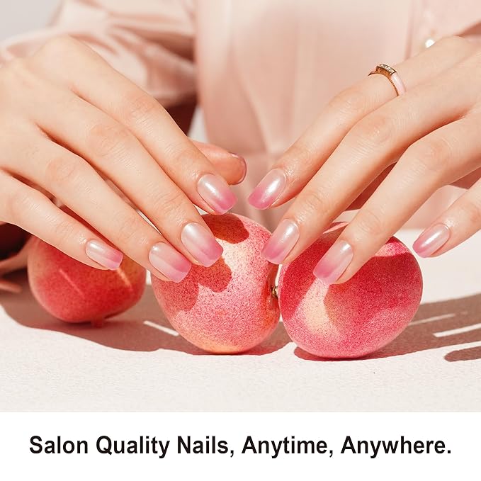 DANNI & TONI Semi Cured Gel Nail Strips Pink Transparent Ombre Pearlescent Gel Nail Wraps 28 Stickers | Mauve Breath