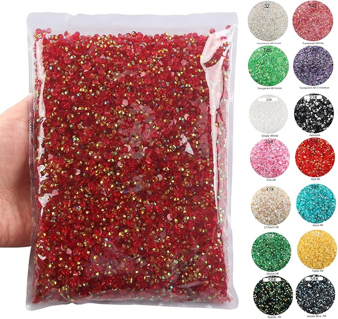 Big Pack 3mm 50000PCS Resin Rhinestone Flatback Round AB Jelly Color Rhinestones for Nail Art, Bottles, Makeup Clothes Shoes Cup DIY Crafts Supplies