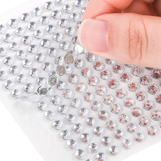 Nail Art Rhinestones 1725pcs Crystal Gem Stickers Jewels for Nails, Crafts, 4 Sizes Flat Back Round Self Adhesive Bling Jewels Stickers with Tweezer for Phone Case, Earrings, DIY(5 Sheets)