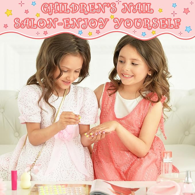 120pcs Girls Press on Nails for Kids - Children Short Fake Artificial Nails,Glitter Kids False Sticky Nails with Nail Glue Tabs