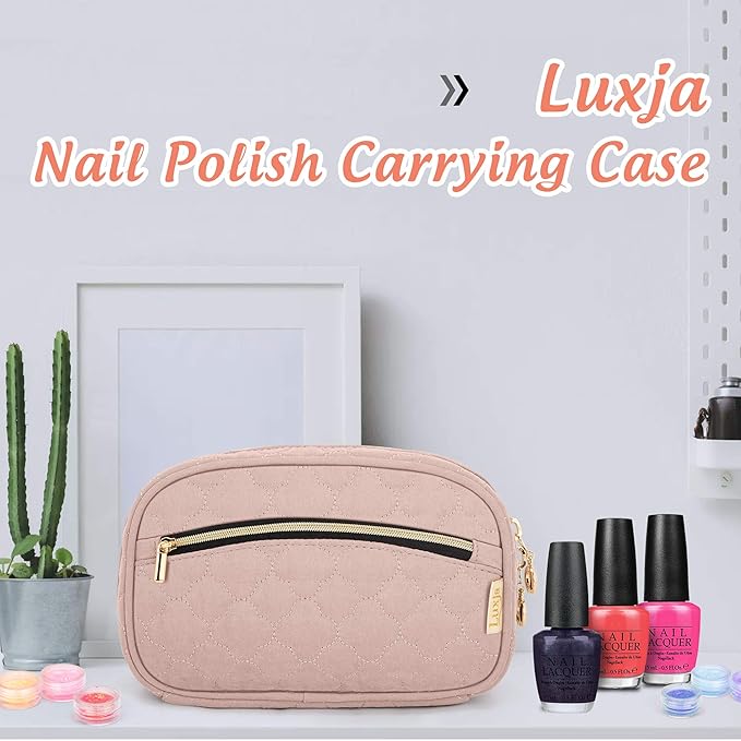 LUXJA Nail Polish Case - Holds 10 Bottles (15ml - 0.5 fl.oz), Nail Polish Organizer with Zipper Pockets (Bag Only), Pale Rose