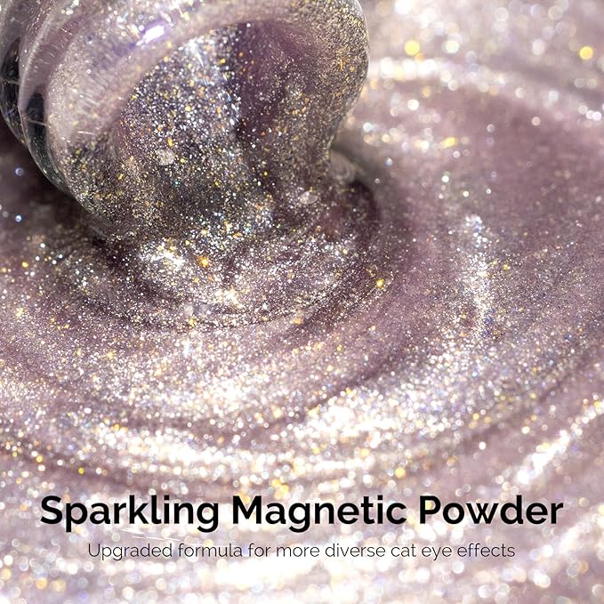 MelodySusie Starry Cat Eye Gel Nail Polish, 0.5 Fl Oz Light Pink Glitter Holographic Magnetic Nail Polish with Magnet, UV Nail Polish for Nail Art Manicure Salon DIY at Home G1703