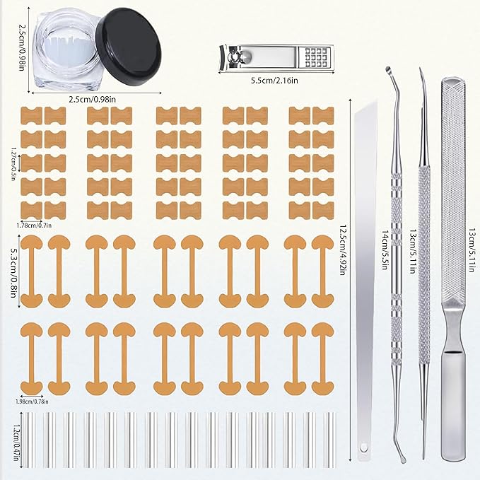 Ingrown Toenail Corrector Kit with Flexible Correction Strips & Tape – Professional Home Pedicure Tool Set for Painless Ingrown Nail Treatment, Toenail Brace & At-Home Care
