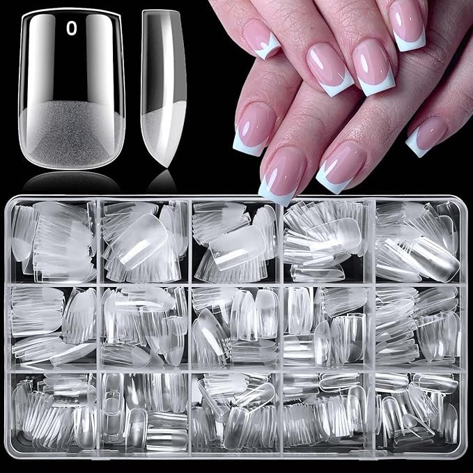 LoveOurHome 360pc Short Square Nail Tips Clear Fake Nails Square Gel Nail Tips Full Cover Acrylic Nails Clear Press on Nails Short False Nails 15 Sizes Fingernails for Gel Nail Extension