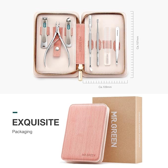MR.GREEN 7in1 Manicure Sets Personal Care Tools Stainless Steel Professional Nail Clippers Pedicure Set Travel Case Kits (Mr-6032)