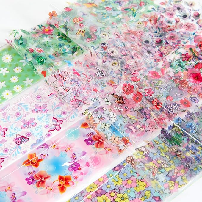 DANNEASY 300 Sheets Holographic Nail Foils Film, Iridescent Nail Art Transfer Foil Stickers Laser Flower Colorful Foil Paper Sheets Starry Sky Star Design Sticker for Nails Decoration Supplies