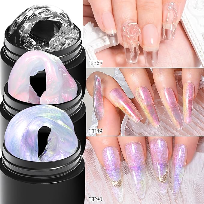 MEET ACROSS 7Pcs Aurora Solid Builder Nail Gel 5 IN 1 Solid Sculpture Builder Kit Clear Pink Purple Non-Stick Hand Nail Extension Gel Manicure DIY for Women