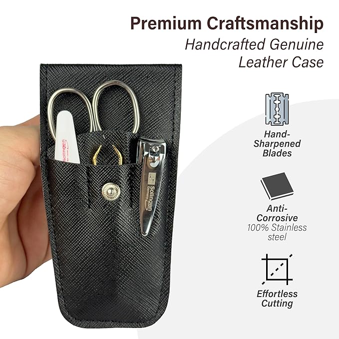 Solingen Manicure & Pedicure Set, Men Women Finger and Toe Nail Clippers Set Professional Manicure Pedicure Kit, Stainless Stell, Eyebrow Tweezers, Scissors, Sapphire Nail File with Travel Case