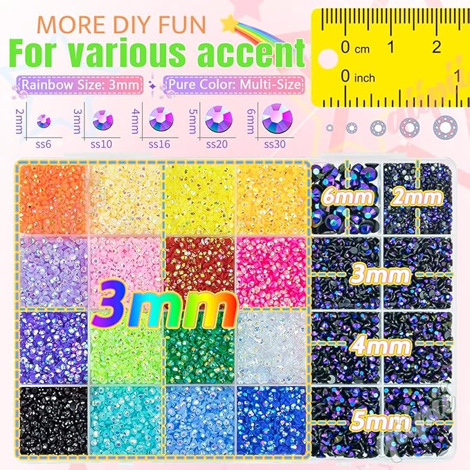 Black Violet AB Resin Rhinestones w B7000 Glue for Crafting Bedazzling 2mm-6mm Flatback Colorful Jelly Stones Diamonds Gems Bedazzler Kit for Nails Face Eyes Makeup Tumblers Bottles DIY Crafts