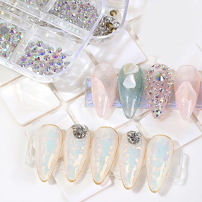 Vtrem 6 Colors Chrome Platinum Glitter Gel Nail Polish Including Sparkly Shiny White Orange Gel Polish Kit Nail Rhinestones Matrix Gel Nail Polish Home DIY Manicure Nail Salon Varnish