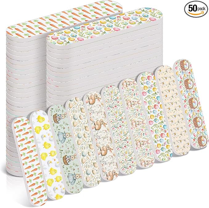 50 Pack Easter Mini Nail Files Gifts Bulk Holiday Mini Emery Boards Double-Sided Easter Party Nail Files Favors Bulk Stocking Stuffers for Employee Appreciation Teacher Staff Coworkers