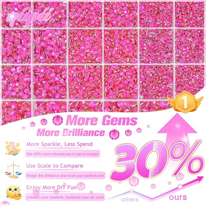 Hot Pink Crystal Resin Rhinestones w B7000 Glue for Bedazzling Crafting Flatback Stones 2mm-6mm Rose Red Diamonds Gems Bedazzler Kit for Nails Face Eyes Makeup Tumblers Bottles DIY Crafts Shoes