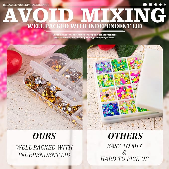 Resin Rhinestones for Crafting, 2/3/4/5/6mm Flatback Jelly Rhinestones, 2 Box Mineral Gold Non Hotfix Crystal Gems for Bedazzling Crafts Mugs Tumblers Clothes Makeup Nail