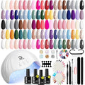 MEFA 56 Pcs Gel Nail Polish Kit with U V Light 48W Nail Dryer, 32 Colors Nude Pink Gel Nail Polish Set with Base and Matte/Glossy Top Coat Nail Art Decorations Manicure Tools DIY Salon Gifts