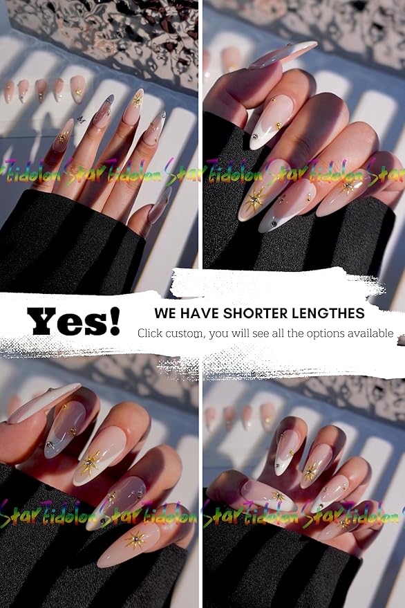 HAND-PAINTED White Press Ons Neon Small Press on Nails Long French Press on Nails Coffin Medium Short Nail art Fake Nail Art Kit with 7g Glue on Nails Handmade Almond Square Nails (TJ-2, Medium)