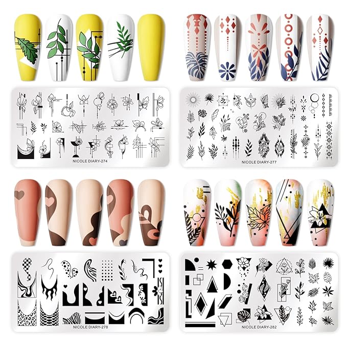Born Pretty Nail Art Stamping Templates Set Flowers Leaves Plant French Stamping Image Plates Manicure DIY Design Stamp Plates 8PCS