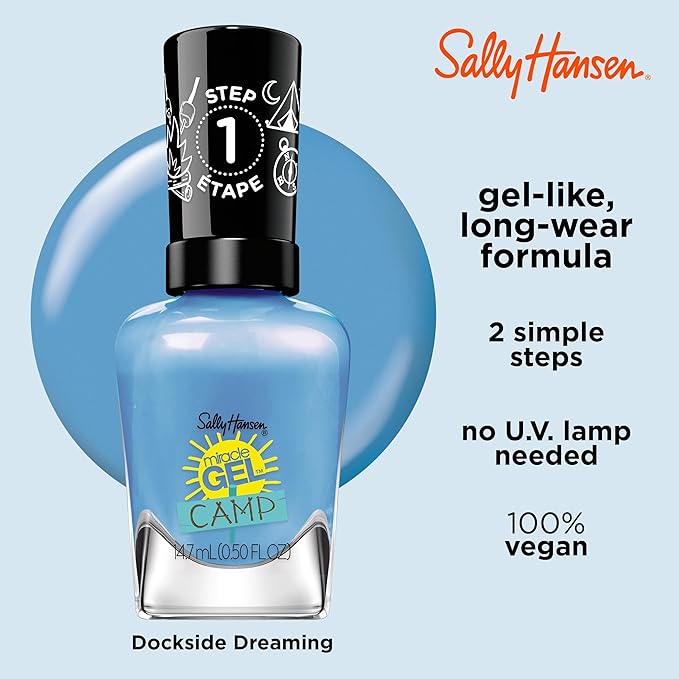 Sally Hansen Miracle Gel Salon Quality Nail Polish | Gel-Like Formula, Two-Step System, No UV Light Needed, Long Lasting | Opaque, Glossy | 896 Dockside Dreaming | Sky Blue Nail Polish