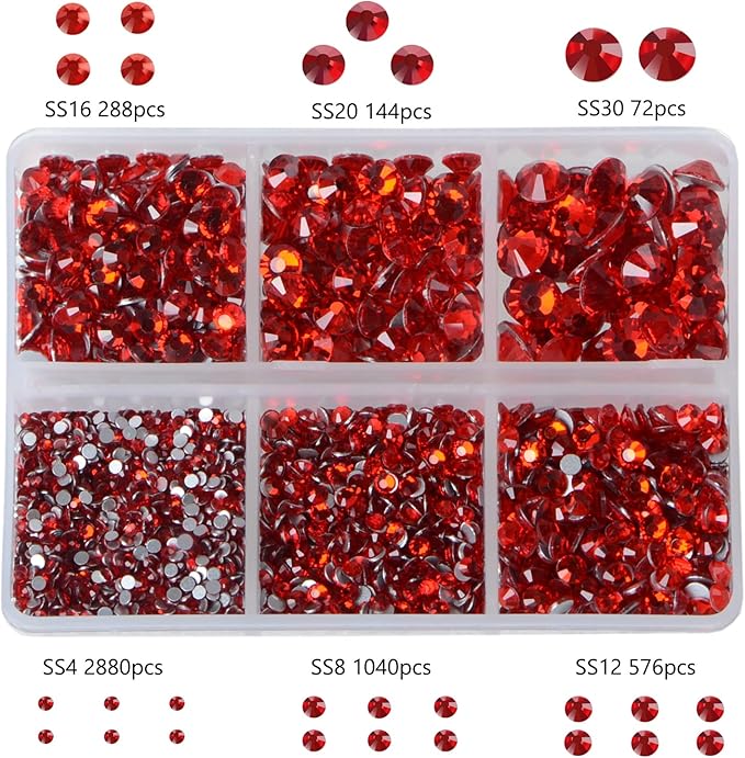 Bymitel 5000 Pieces 6 Mixed Sizes Glue Fix on Glass Rhinestones Round Crystal Gems Flatback for DIY Jewelry Making with one Picking Pen (6-Sizes 5000PCS, Siam)