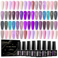 MEET ACROSS 30 Colors Pink Purple Gel Nail Polish Set, Nude Light Pink Purple Shimmer Glitter Brown Gel Polish Kit Soak off Uv Nail Art Gifts for Women